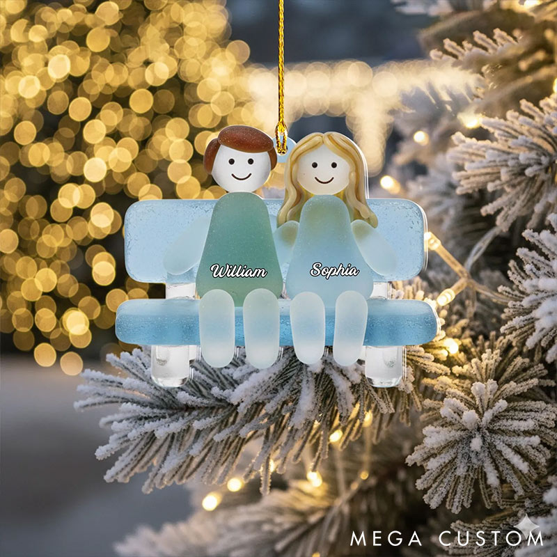 Personalized Sea Glass-Style Couple Chrismas 2D Flag Couple Swing Design Ornament Chrismas Decoration with Names Chrismas Gift for Husband Wife