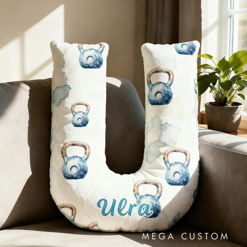 Personalized Barbell Blueberry Letter Pillow Graphic 3D Print Funny Letter Pillow Name Pillow Girly Health and Gym Fitness illustrations