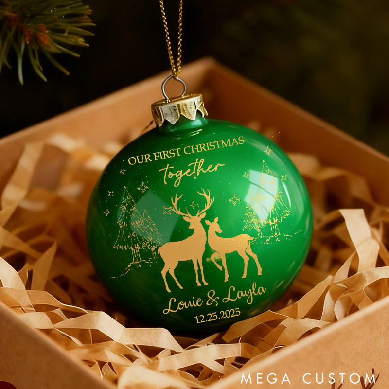 Personalized Couple Reindeer Our First Christmas Together Ball Ornament Custom Newlyweds Name Christmas Ornament Decor Christmas Gift for Him Her