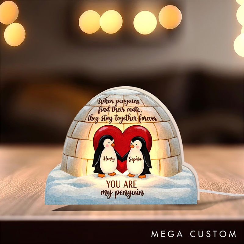 Personalized Couple Penguin Holding Hands Light Box Custom Name Night Light Decor Igloo Heart Decor You are My Penguin Gift for Him Her 