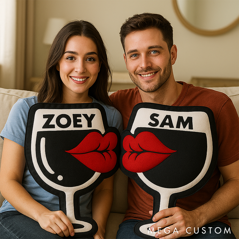 Personalized Wine Glass Shaped Throw Pillows Custom Name Pillow Couple Gifts Romantic Gift for Anniversaries Valentine’s Day and Home Decor