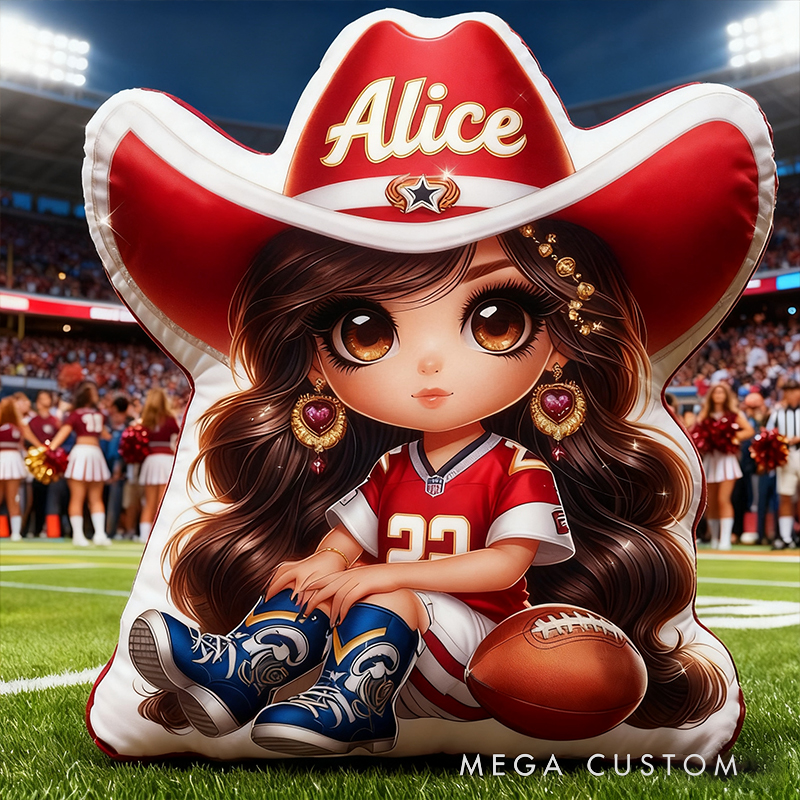 Personalized Cowgirl Football Plush Pillow Featuring Your Name