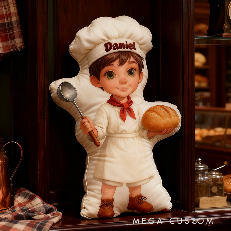 Personalized Chef Shaped Pillow Custom Name 3D Graphic Print Cushion Gift for Chef and Culinary Enthusiasts
