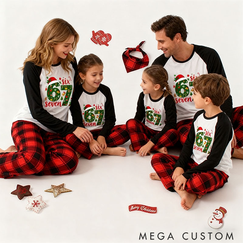 Personalized Six Seven Christmas Hat Theme Fashion Print, Comfortable Soft Fabric, Holiday Christmas Gift Essential Pajamas Gift for Family