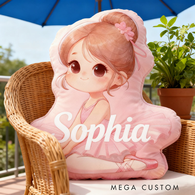 Personalized Ballet Dancer Girl Pillow with Your Name Soft Stuffed Toy for Kids Unique Decorative Cushion for Girls' Room