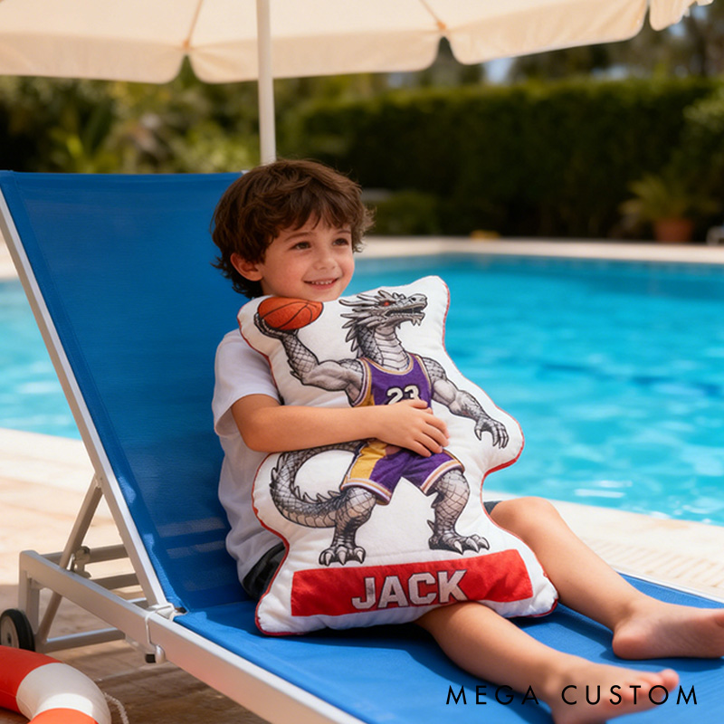 Personalized Dinosaur Basketball Pillow with Custom Name and Number Design for Kids