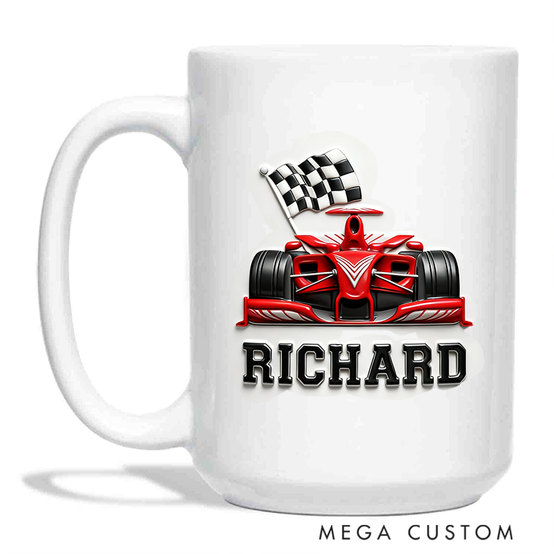 Personalized Checkered Flag Racing Car Ceramic Mug Custom Name Mug Gifts