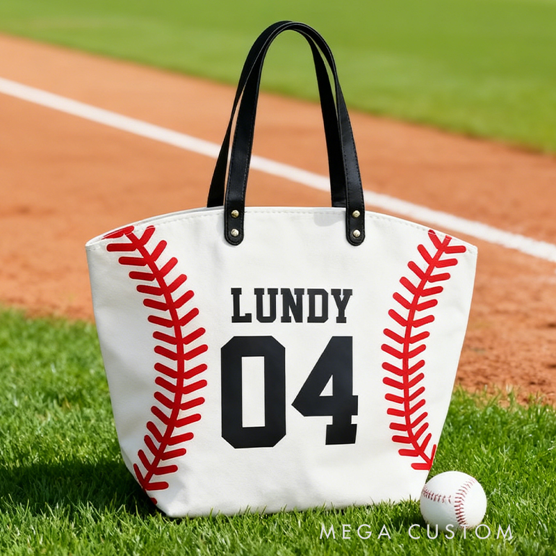 Personalized Baseball Texture Tote Bag Design, Stylish & Functional for Baseball Enthusiasts Custom Name & Number