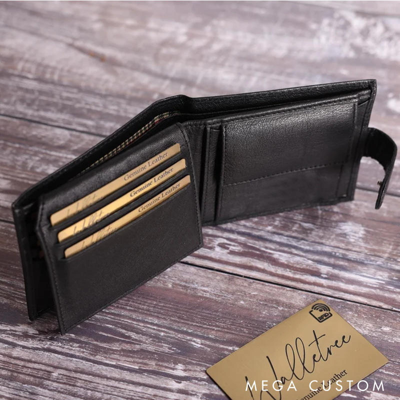 Personalised Men's Leather Wallet Genuine Soft Black Engraved Leather Wallet Personalized Gift for Him Boyfriend Dad
