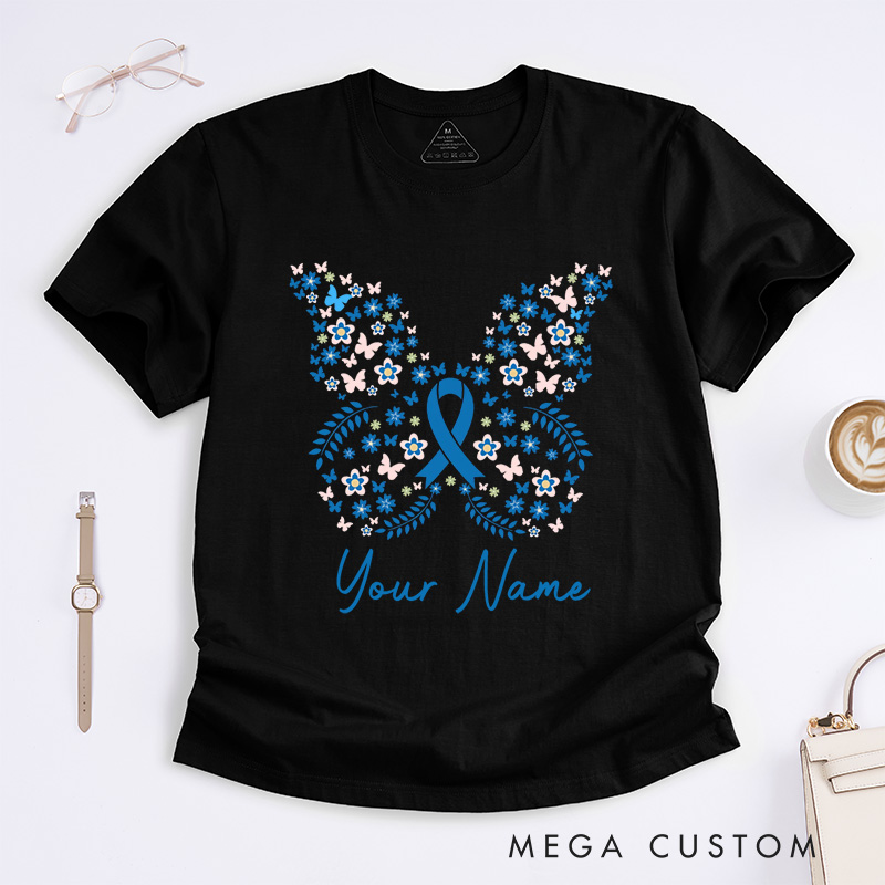 Personalized Butterfly Colon Cancer Ribbon T-Shirt Colorectal Cancer Awareness Gift