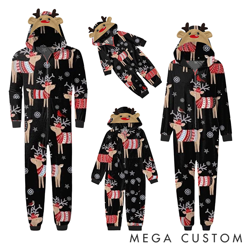 Personalized Matching Family Holiday Christmas Onesies Pajamas Reindeer