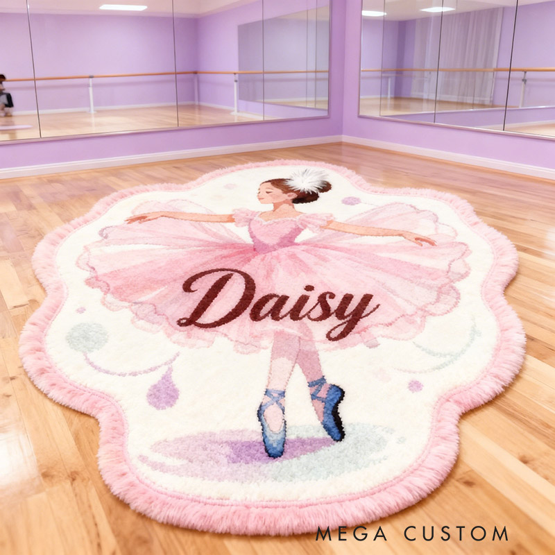 Personalized Ballet Dancers Carpet with Your Name for Ballet Lovers Unique Decorative Carpet for Girls' Room and Dance Studio