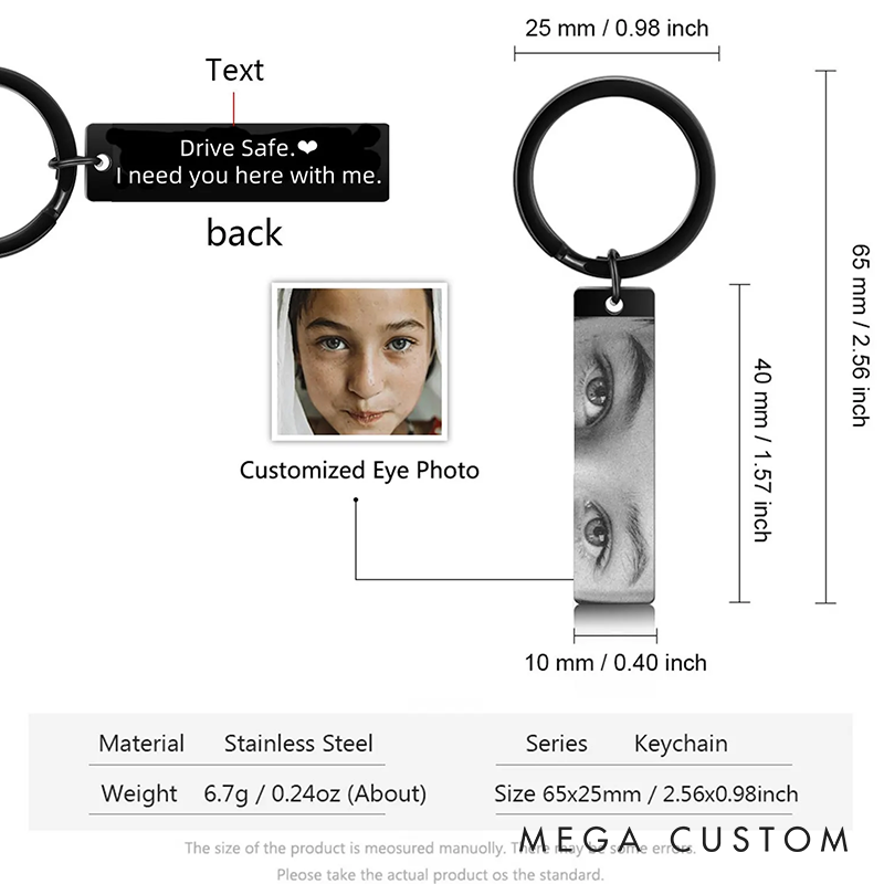 Personalized Human Eyes Keychain Engraved Your Eyes Photo keychian for Him or Her I with You keyring Birthday Gift for Boyfriend Lover