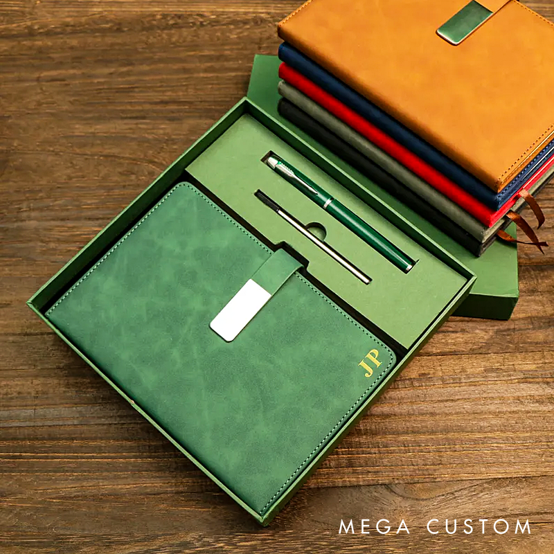 Personalized Leather Notebook Custom Leather Journal Set Personalised A5 Vegan Leather Notebook Initial Notebook Gifts Personalized journal