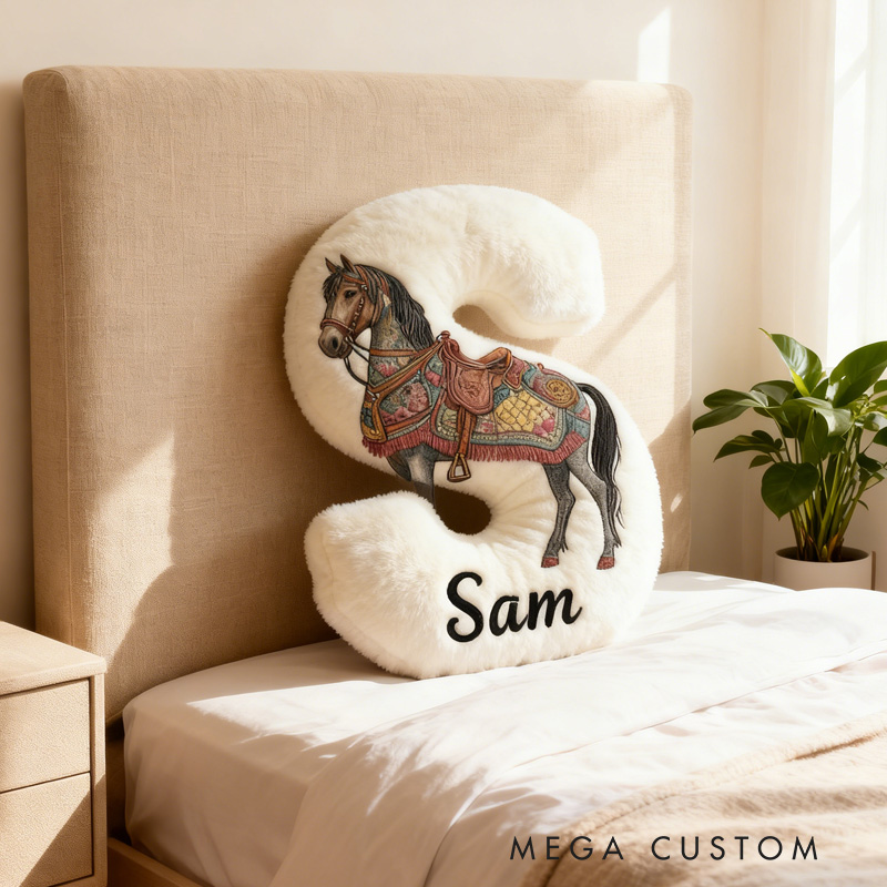 Personalized Riding Floral Letter Pillow Floral Horse Custom Name Festive Flower Decor with French Countryside Gifts for Family Graphic 3D Print Riding Lovers