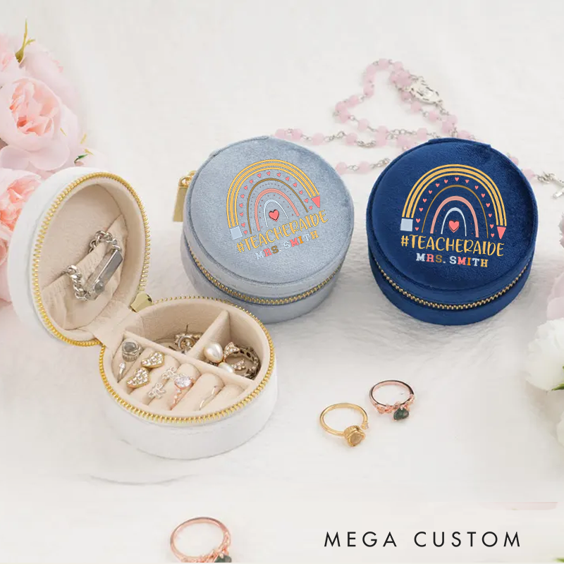 Personalized Velvet Jewelry Box for Teacher Rainbow Hearts Round Jewelry Box Gift Teacher Appreciation Gift