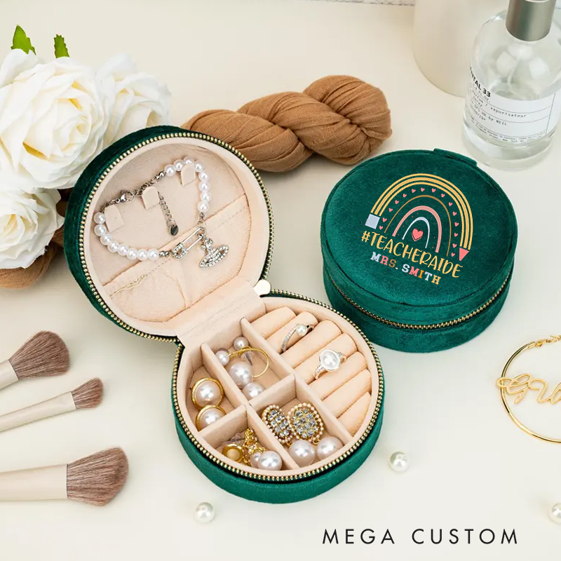 Personalized Velvet Jewelry Box for Teacher Rainbow Hearts Round Jewelry Box Gift Teacher Appreciation Gift