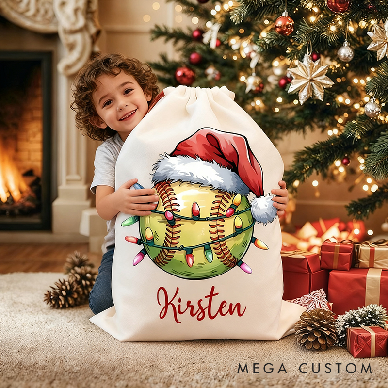 Personalized Sports Christmas Sack with Festive Lights and Custom Name