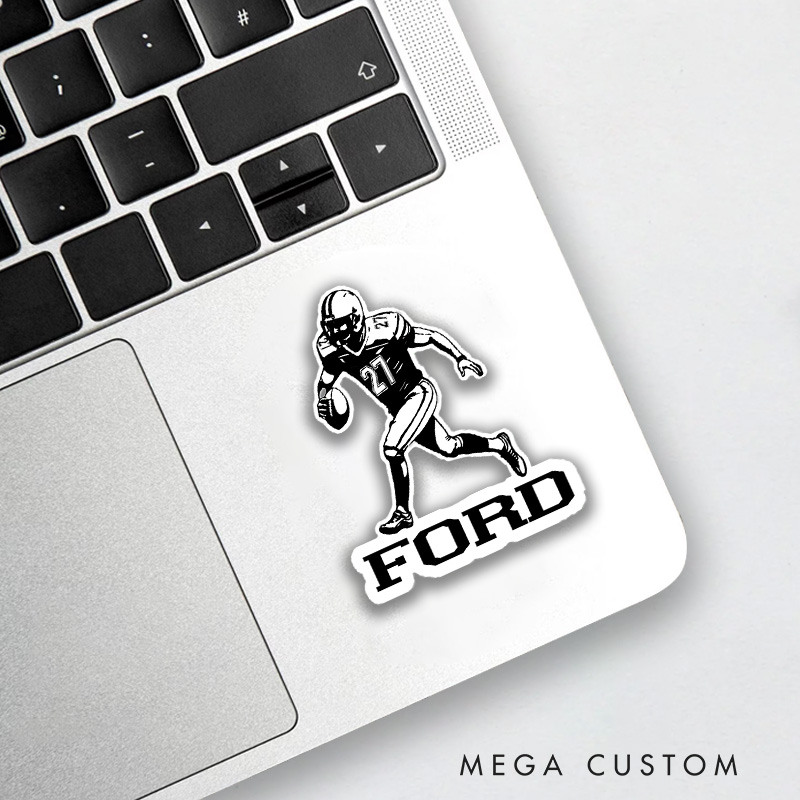 Personalized American Football Sticker – Customize with Player Name and Number for Laptop Water Bottle Gifts