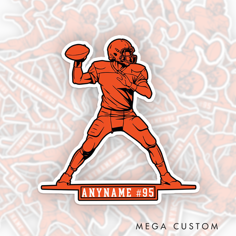 Personalized Quarterback American Football Player Sticker with Custom Name and Number