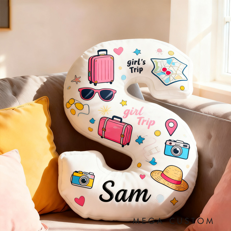 Personalized Funny Pillow Christmas Graphic 3D Print Girl's Trip Letter Customized Name Gift for Travel Lovers