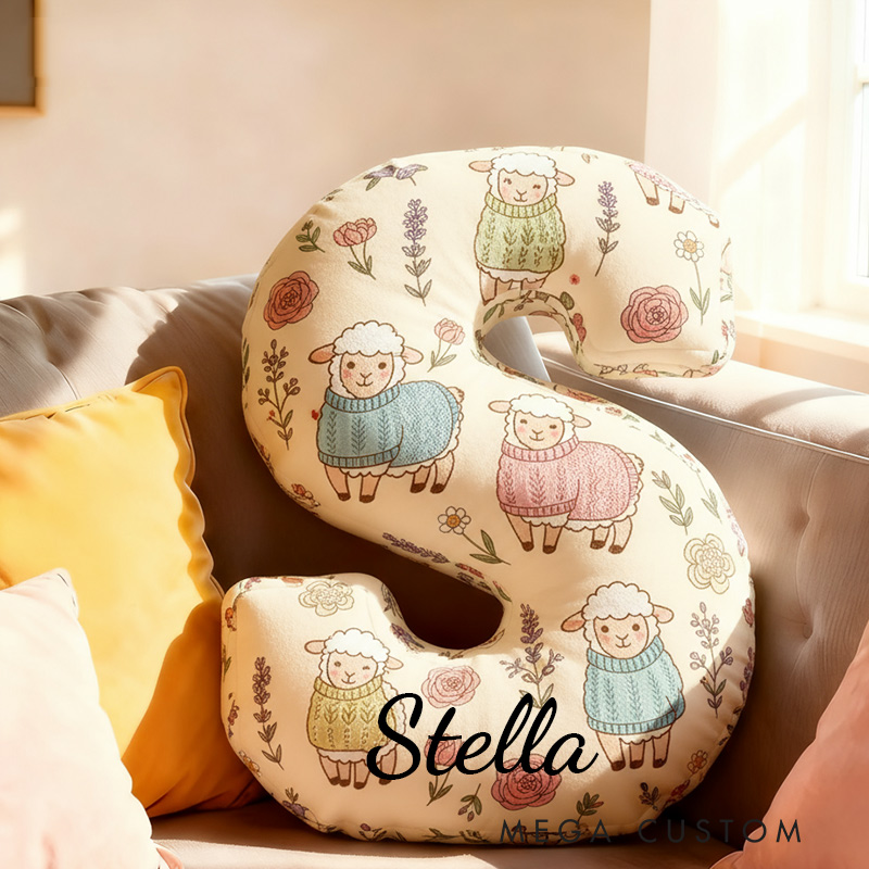 Personalized Funny Pillow Christmas Floral Sheep Yarn Graphic Print Letter Customized Name Gift for Kids