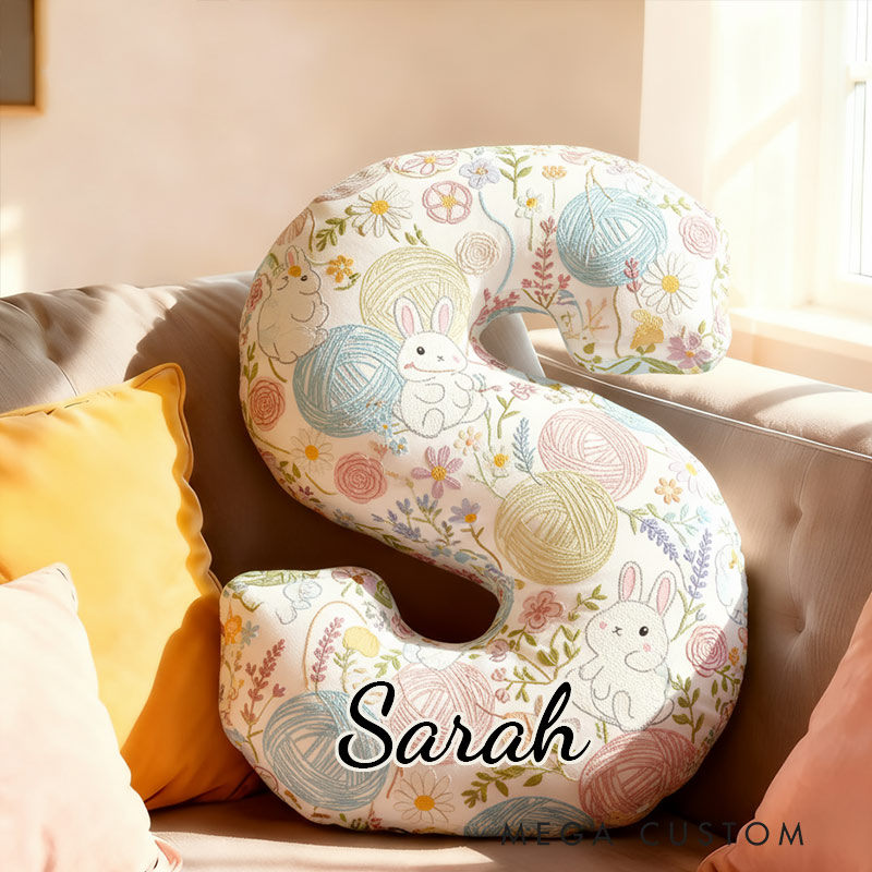 Personalized Funny Pillow Christmas Bunny Floral Yarn Graphic Print Letter Customized Name Gift for Kids