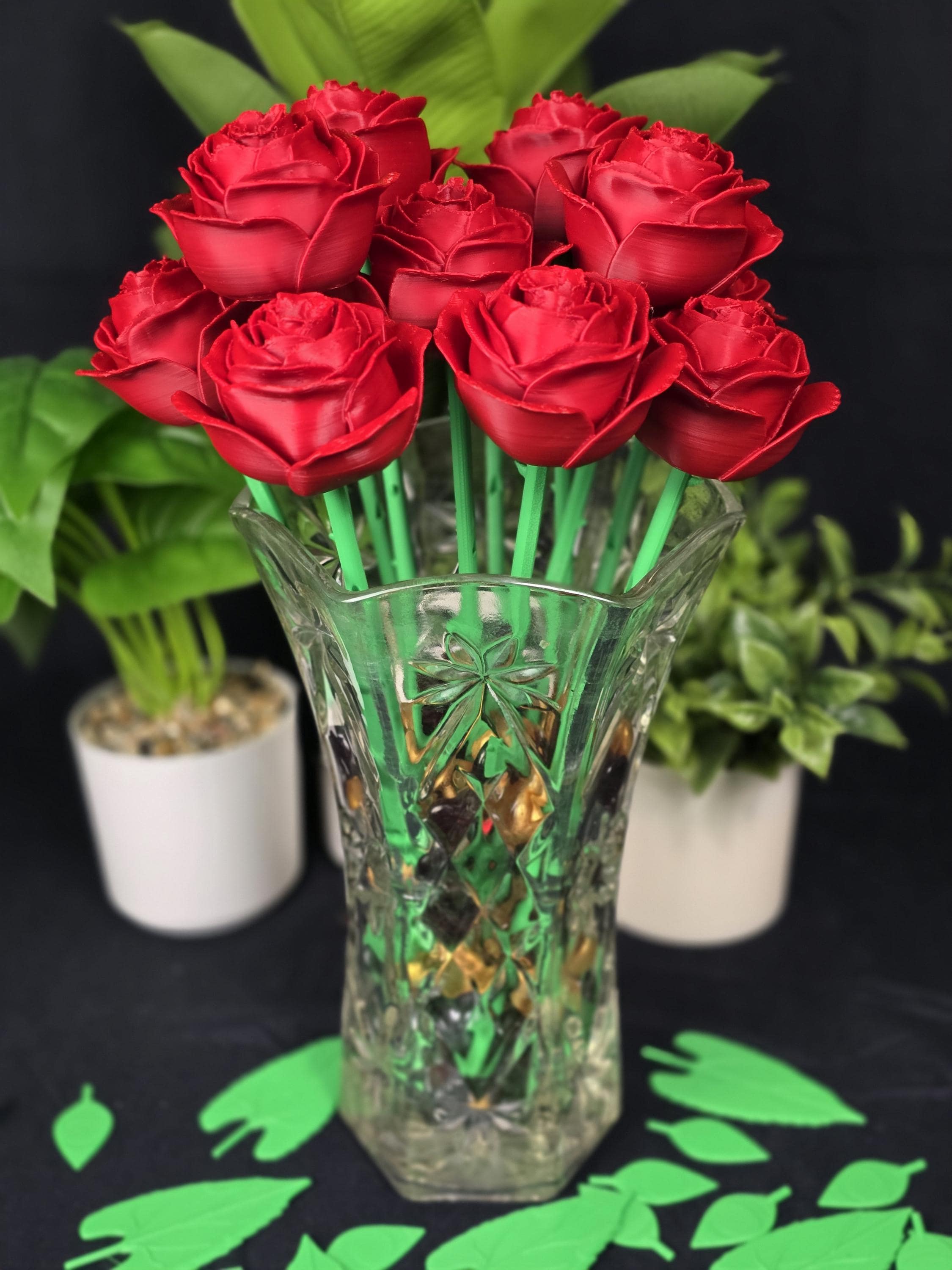 Personalized 3D Printed Rose Flower Valentine Gift for Her with Name for Couples Desk Home