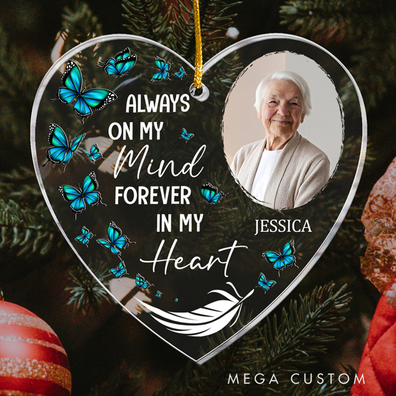 Personalized Heart Ornament Always On My Mind Memorial Cardinal Memorial Ornament Sympathy Gift for Loss of Grandfather