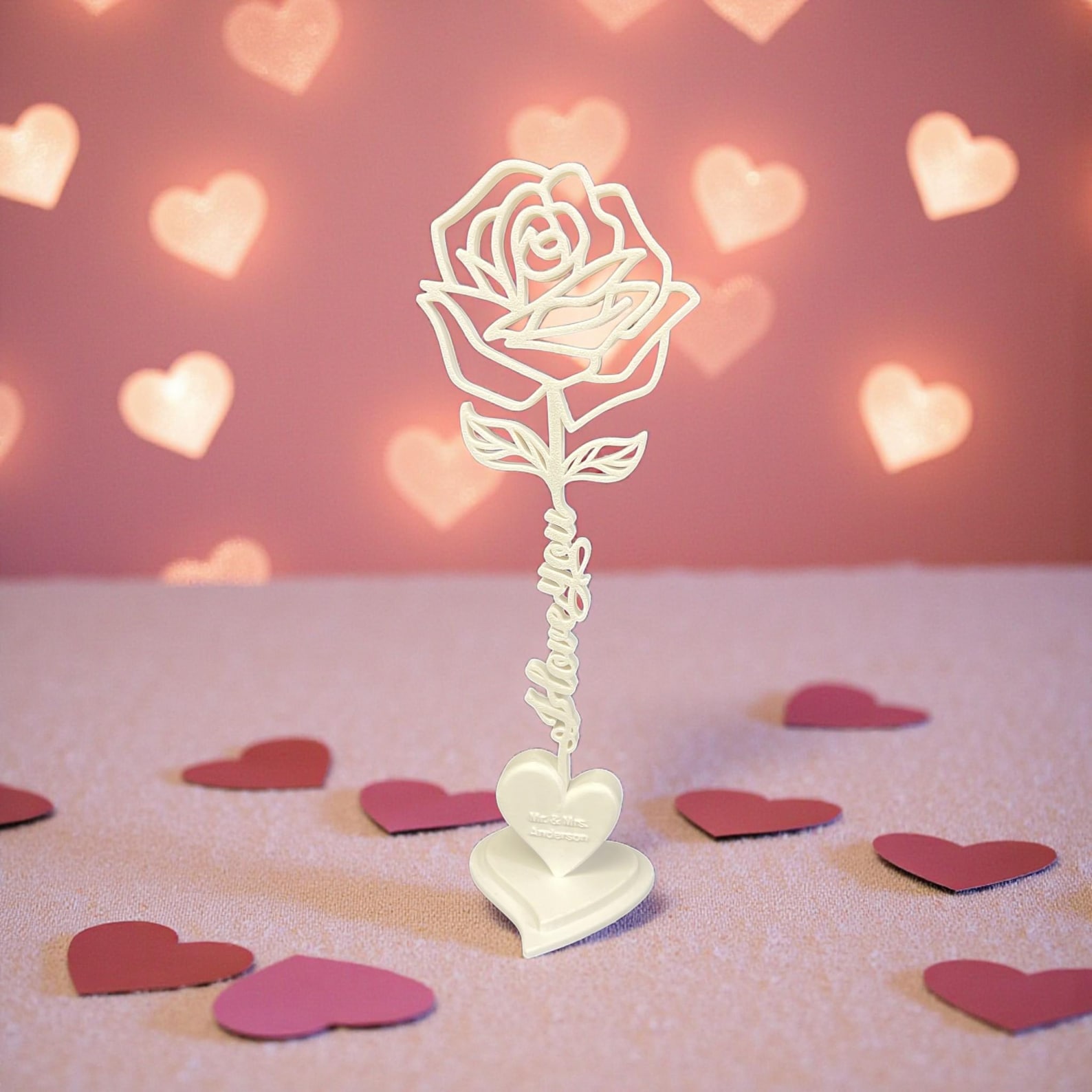 Personalized 3D Printed Rose Flower Valentine Gift for Her with Name for Couples Desk Home