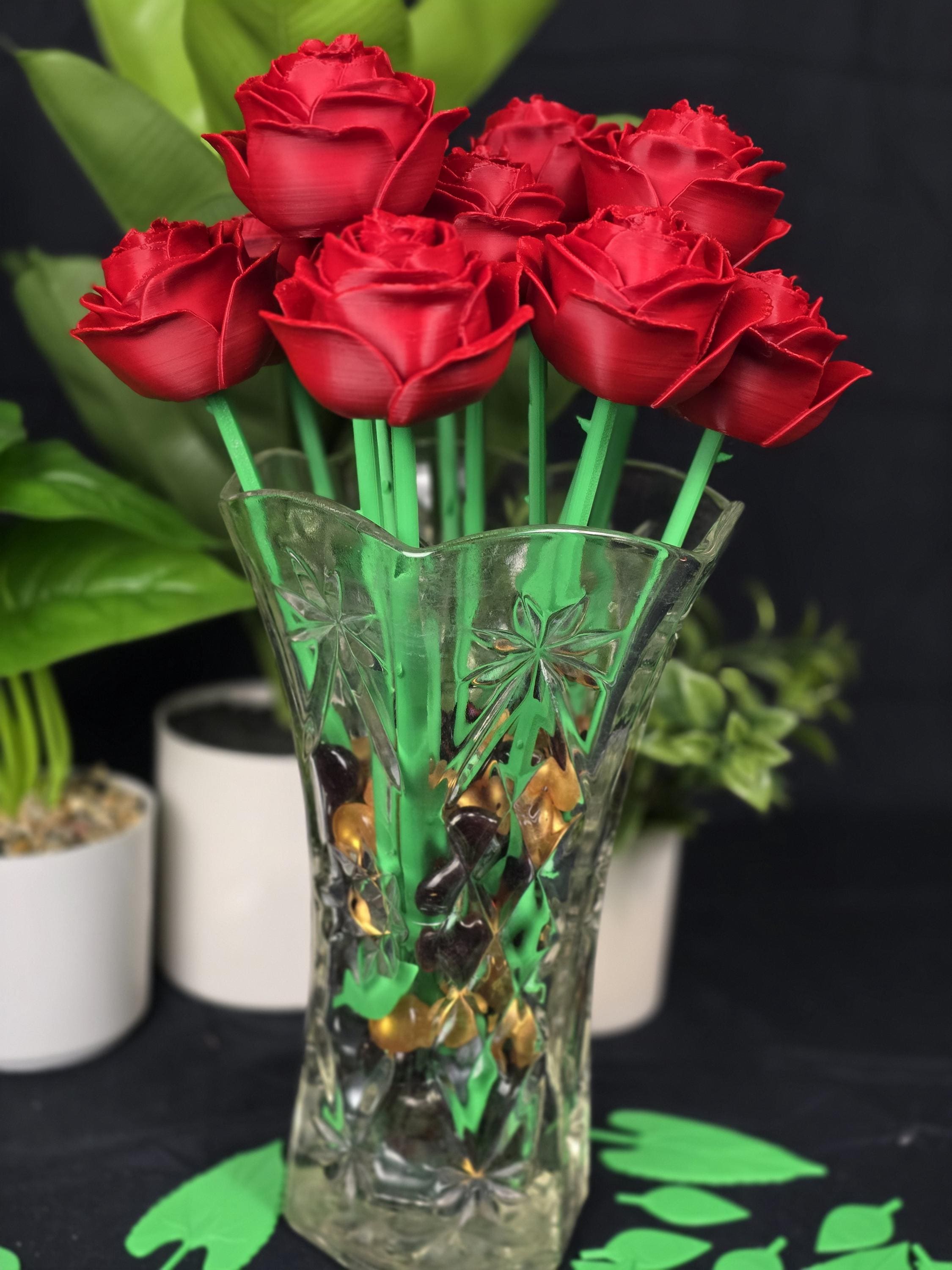 Personalized 3D Printed Rose Flower Valentine Gift for Her with Name for Couples Desk Home