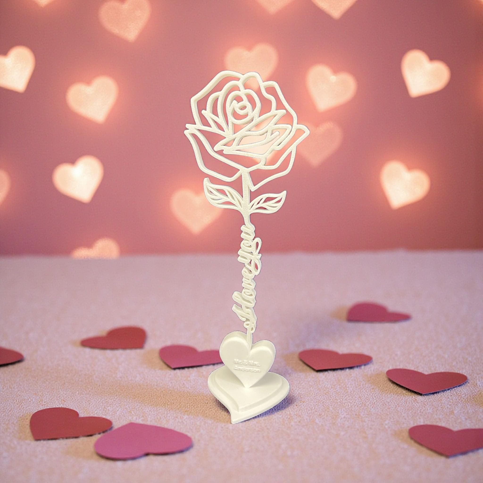 Personalized 3D Printed Rose Flower Valentine Gift for Her with Name for Couples Desk Home
