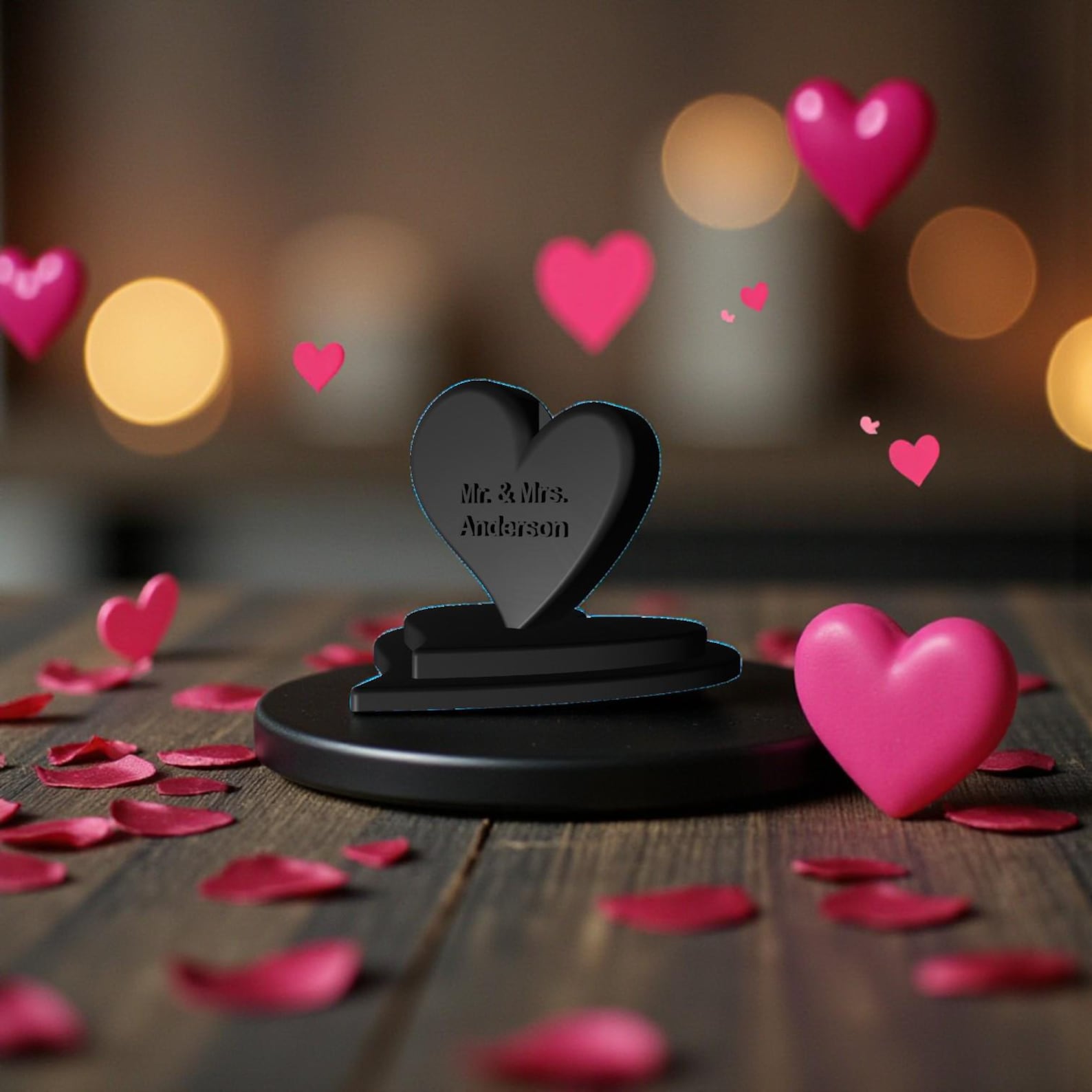 Personalized 3D Printed Rose Flower Valentine Gift for Her with Name for Couples Desk Home