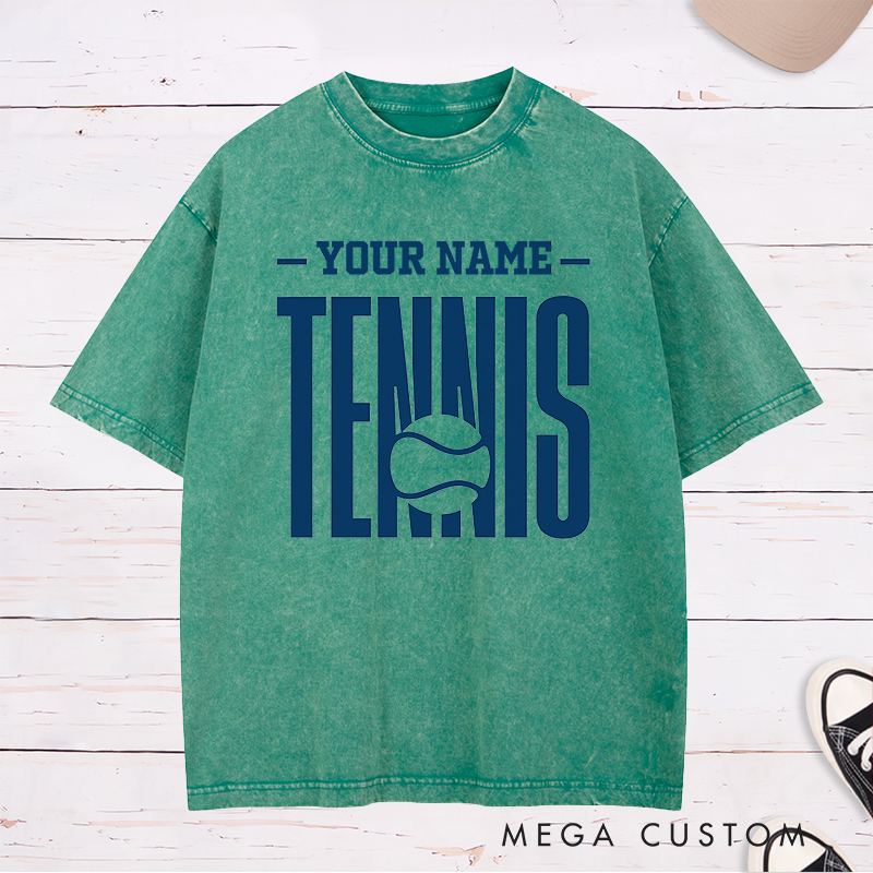 Personalized Tennis Washed T-Shirt with Customizable Name