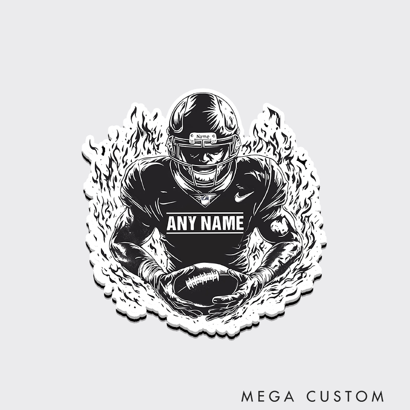 Personalized American Football Player Fire Fridge Magnets with Custom Name and Number