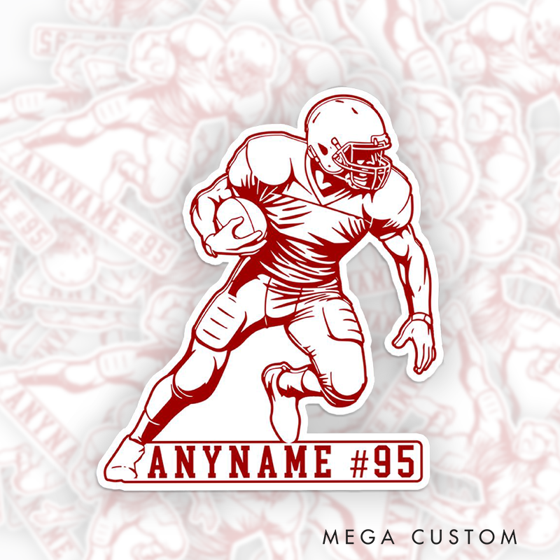 Personalized American Football Dynamic Player Sticker with Custom Player Name and Number