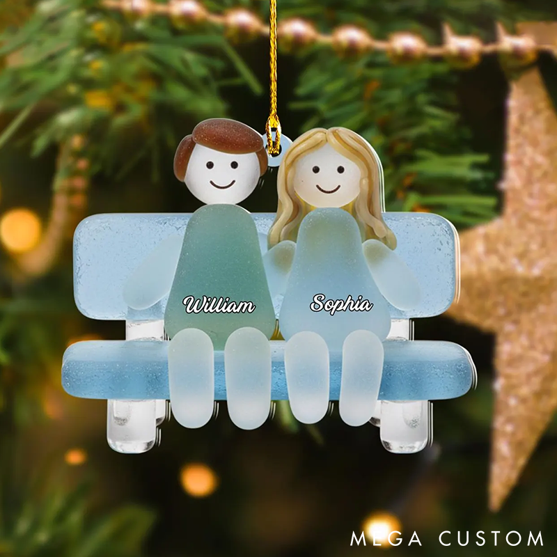 Personalized Sea Glass-Style Couple Chrismas 2D Flag Couple Swing Design Ornament Chrismas Decoration with Names Chrismas Gift for Husband Wife
