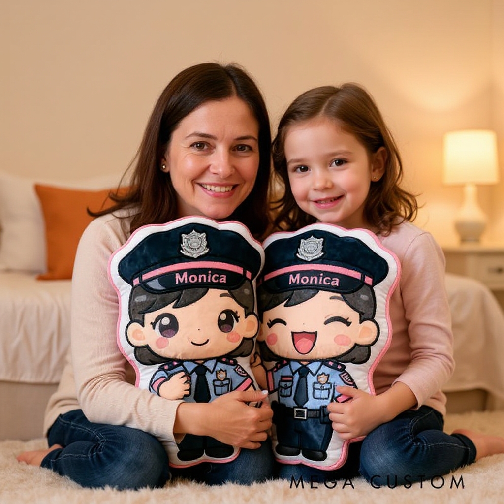 Personalized Female Police Officer Shaped Pillow Custom Name Cushion Choose Character Style Gifts