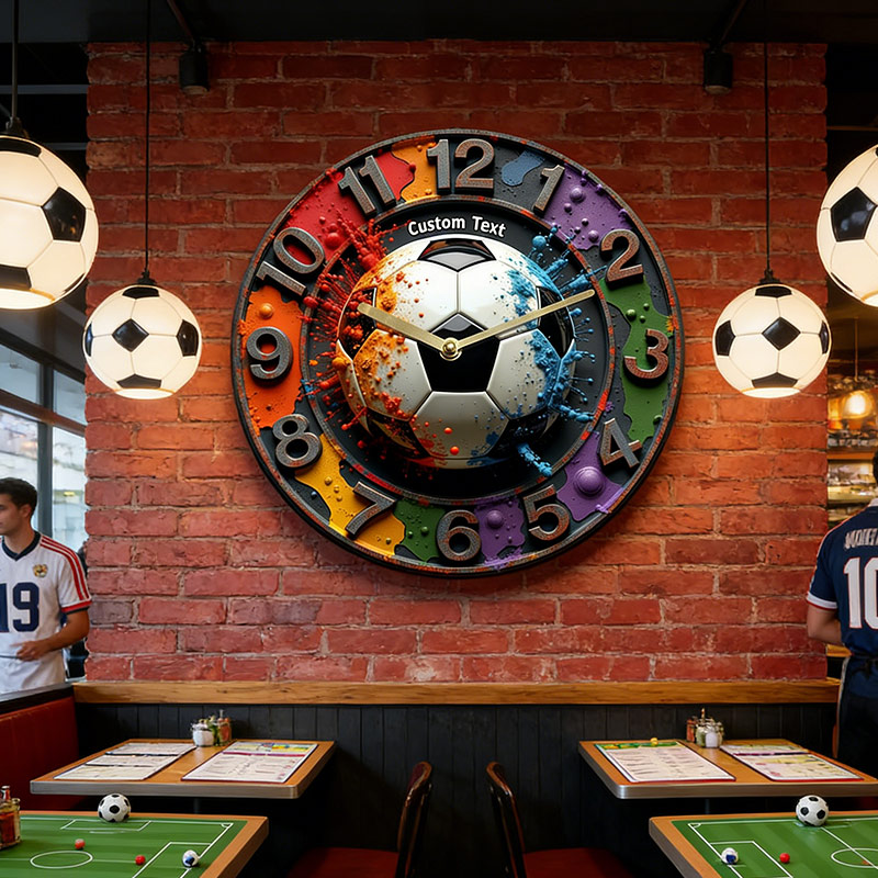 Personalized Soccer Wall Clock with Colorful Ink Splash Soccer Sports Wall Clock