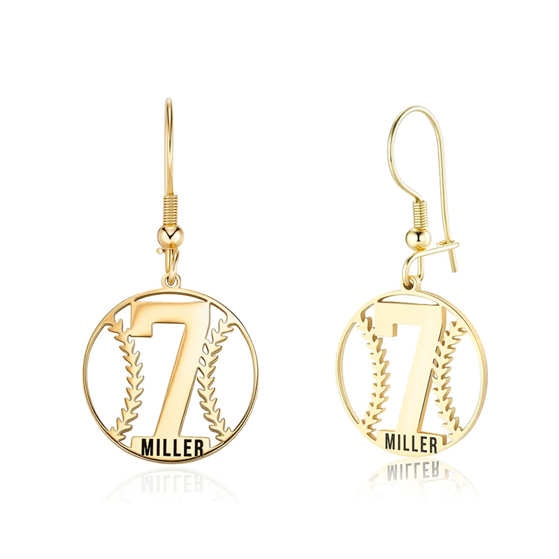Personalized Baseball Silhouette Stainless Steel Earrings with Name and Number Game Day Team Birthday Gift for Baseball Mom Athlete