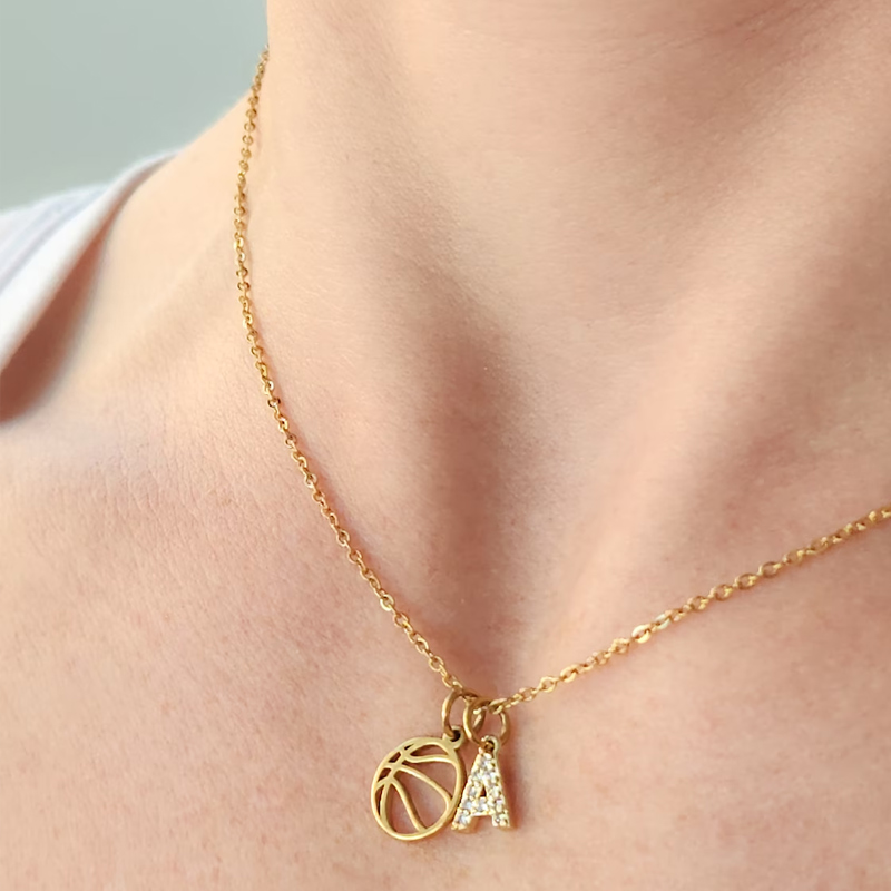 Personalized Initial Basketball Necklace Women Basketball Sports Team Gift
