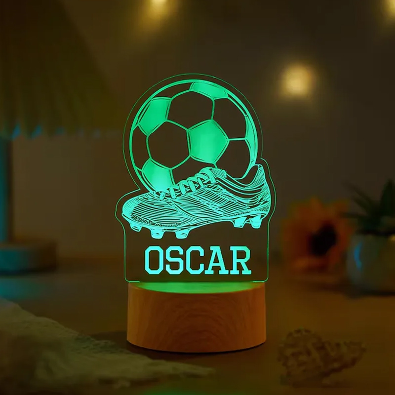 Personalized Soccer 3D Night Light Custom Name LED Lamp for Players and Fans
