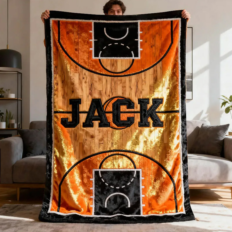 Personalized Basketball Court Blanket with Custom Name for Fans and Players