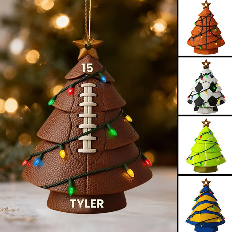 Personalized Acrylic Sports Christmas Tree Ornament with Custom Name and Number  