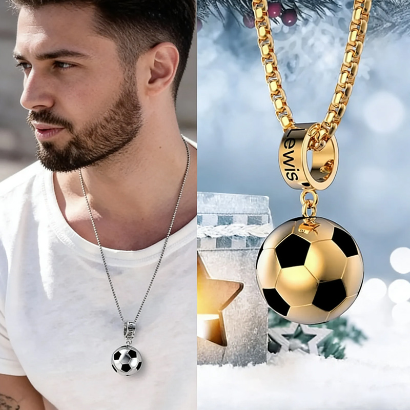 Personalized Soccer Ball Pendant Necklace with Custom Name for Sports Fans