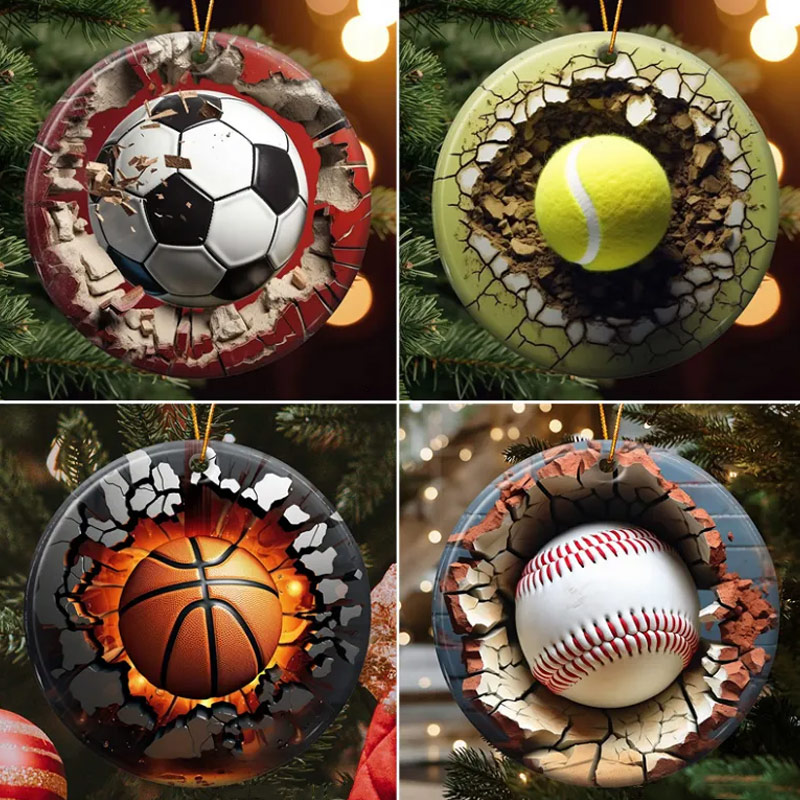 Personalized Sports Christmas Ornaments with Baseball Soccer and Basketball Designs Perfect Holiday Decor for Sports Fans