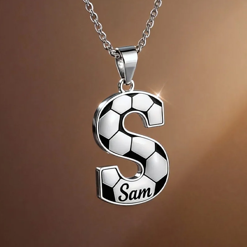 Personalized Soccer Necklace with Custom Initial and Name for Sports Fans