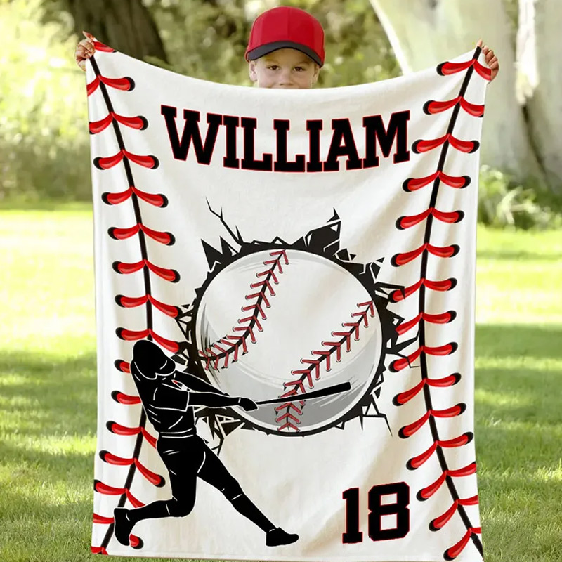 Personalized Baseball Blanket with Custom Name and Number Design  