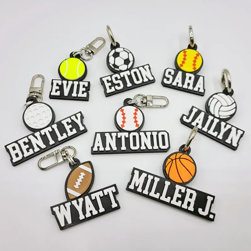 Personalized Sports Keychains with Custom Names and 3D Sports Ball Designs