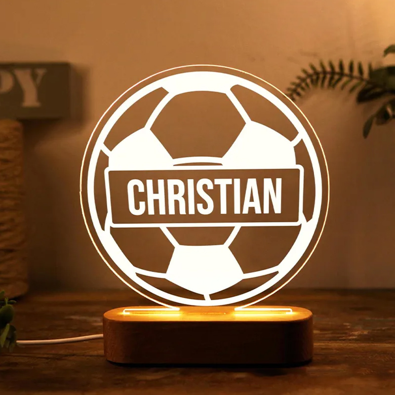 Personalized Soccer Ball LED Night Light with Custom Name Design
